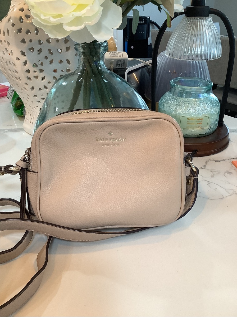 kate spade Pale Pink Pebbled Leather Crossbody Camera Bag
